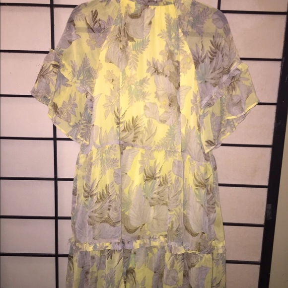 H&M yellow ruffle chiffon print top mini dress tunic 6 - Picture 3 of 10